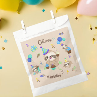 Sachets En Papier Sweet Sloth Birthday Party Blue Balloon 