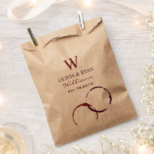 Sachets En Papier Tache de vin rouge foncé rustique Kraft Monogramme