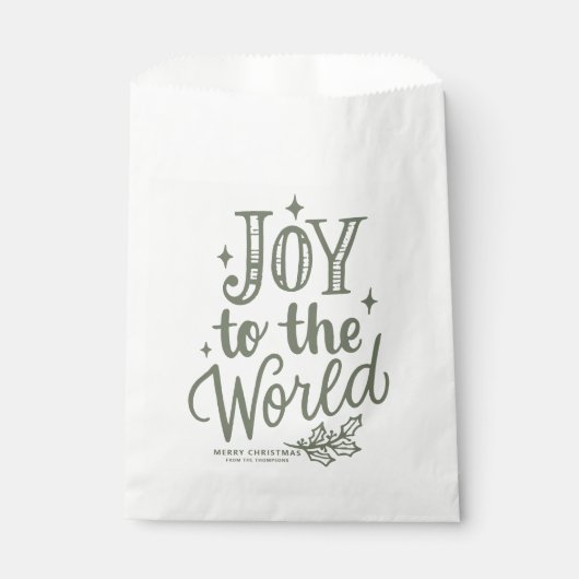 Sachets En Papier Taupe Green Joy to the World Christmas Lettering (Devant)