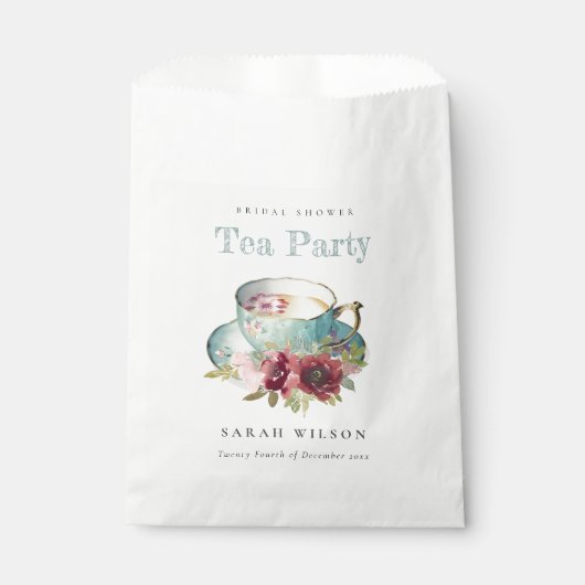 Sachets En Papier Teacup turquoise Gold Floral Fête des mariées Tea (Devant)