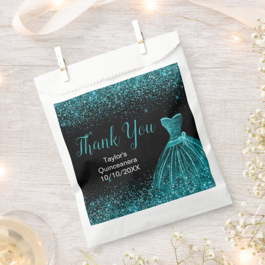 Sachets En Papier Teal Blue Dress Faux Glitter Quinceanera (Coupé)