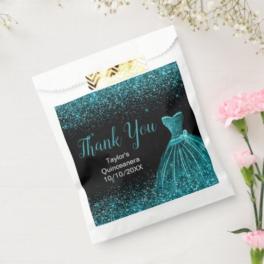 Sachets En Papier Teal Blue Dress Faux Glitter Quinceanera (Scellé)