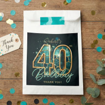 Teal Gold Agate Men 40th Birthday Party Thank You