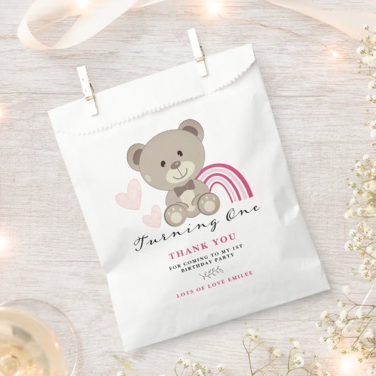 Sachets En Papier Teddy Bear 1er Anniversaire Pink Faveur Sac (Coupé)