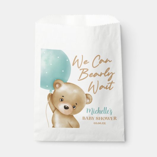 Sachets En Papier Teddy Bear Bleu Nous Pouvons Bearly Wait Baby show (Devant)