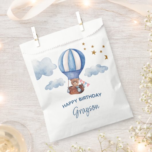 Sachets En Papier Teddy Bear Blue 1er anniversaire (Coupé)
