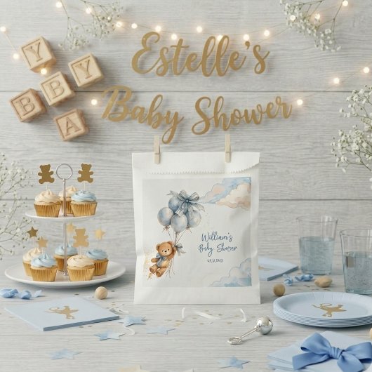 Sachets En Papier Teddy Bear Blue Balloons Clouds Baby Boy