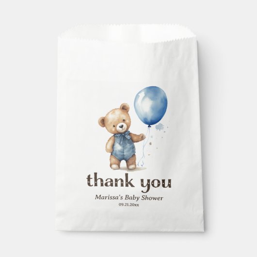 Sachets En Papier Teddy Bear Boy Baby shower Merci (Devant)