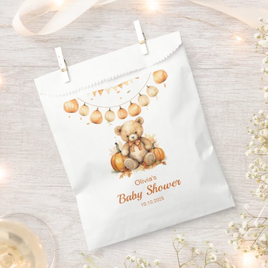 Sachets En Papier Teddy Bear Citrouille Bearly Wait Baby shower neut (Coupé)