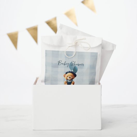 Sachets En Papier Teddy Bear Jean Baby shower Bleu (Fête)