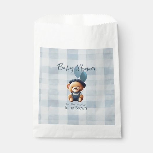 Sachets En Papier Teddy Bear Jean Baby shower Bleu (Devant)