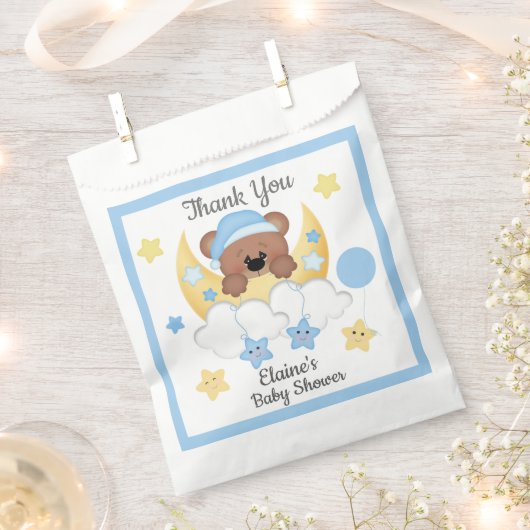 Sachets En Papier Teddy Bear Lune Nuages Stars Baby Boy Douche (Coupé)