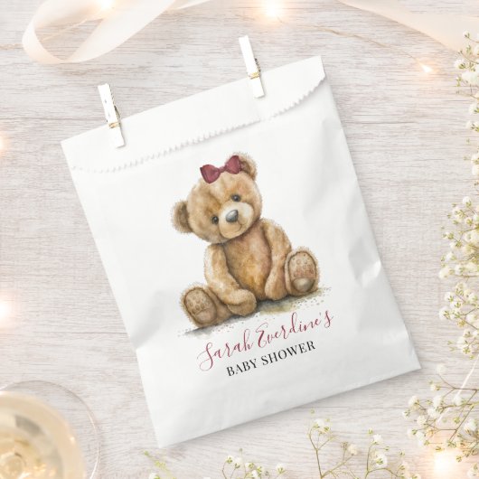 Sachets En Papier Teddy Bear Watercolor Baby shower fille (Coupé)