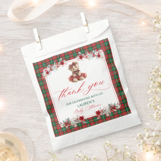Sachets En Papier Teddy Ours Noël Fille Baby shower Merci (Coupé)
