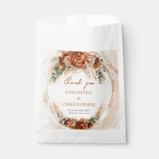 Sachets En Papier Terracotta tendance fleurs bordeaux verdure pampas (Devant)