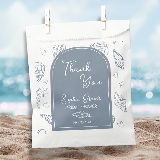 Sachets En Papier Thank You Dusty Blue Seashells Doodles 