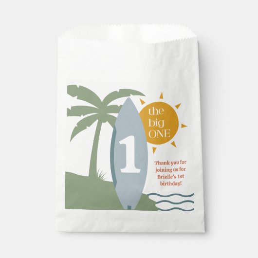 Sachets En Papier "The big ONE" Surboard Ocean First Birthday Party (Devant)