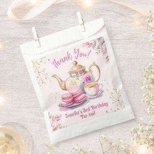 Sachets En Papier Thé Pour Trois ! Fille rose 3e fête de thé d'anniv