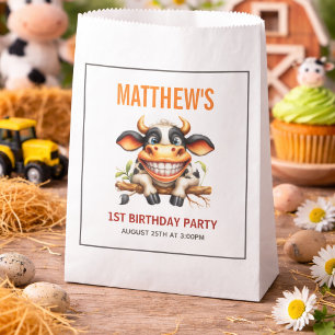 Sachets En Papier Thème Ferme de Vache Mignonne Folle 1er Anniversai