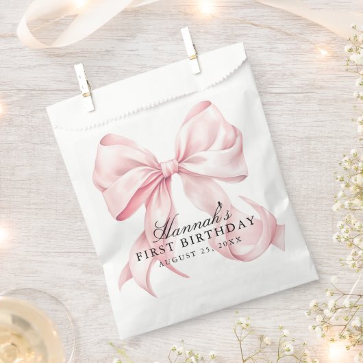 Sachets En Papier Thème Ruban Coquette Rose (Coupé)