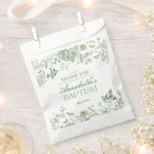 Sachets En Papier Toile Verte De Jouy Vintage Baptême Floral Dessert