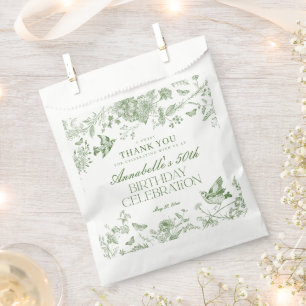 Sachets En Papier Toile Verte Jouy Vintage Floral Anniversaire Desse