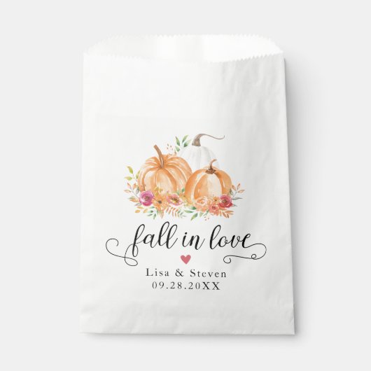 Sachets En Papier Tomber dans l'amour Mariage Citrouille (Devant)
