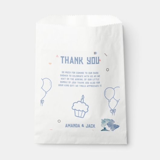 Sachets En Papier Train Blue Balloons garçon Baby shower Whimsical (Devant)