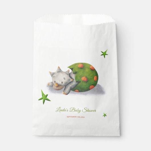 Sachets En Papier Tricératops Dinosaur Hatching Baby shower neutre (Devant)