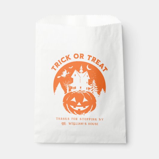 Sachets En Papier Trick Ou Traiter Halloween Maison Hantée Orange (Devant)