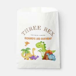 Sachets En Papier Trois enfants Rex Dinosaur 3e fête d'anniversaire