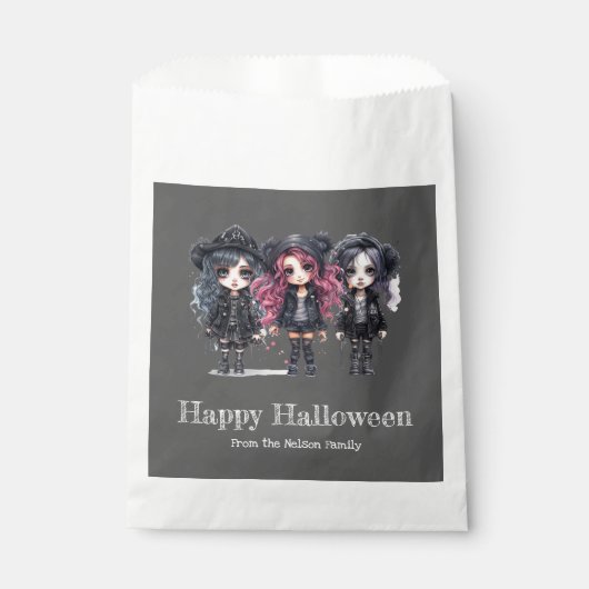 Sachets En Papier Trois mignonnes filles gothiques Happy Halloween (Devant)