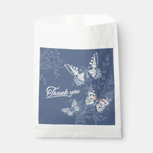 Sachets En Papier Trois papillons en bleu Merci mariage (Devant)