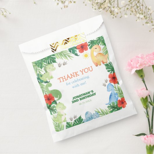 Sachets En Papier Tropical Forest Dinosaur Birthday Thank You (Scellé)