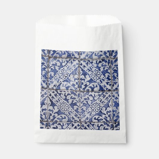Sachets En Papier Tuiles portugaises - Azulejo Floral bleu et blanc (Devant)