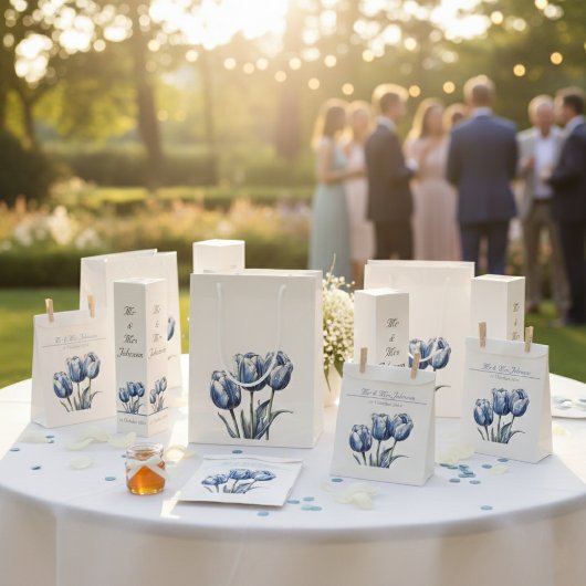 Sachets En Papier Tulipes en bleu de Delft personnalisables