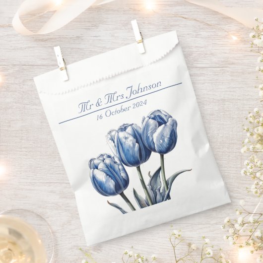 Sachets En Papier Tulipes en bleu de Delft personnalisables (Coupé)