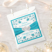 Sachets En Papier Turquoise, Blanc, Silver Love Hearts Mariage (Coupé)