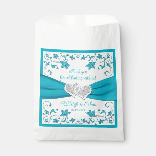 Sachets En Papier Turquoise, Blanc, Silver Love Hearts Mariage (Devant)