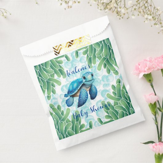 Sachets En Papier Turquoise Blue Sea Turtle Seaweed Boy Baby shower (Scellé)