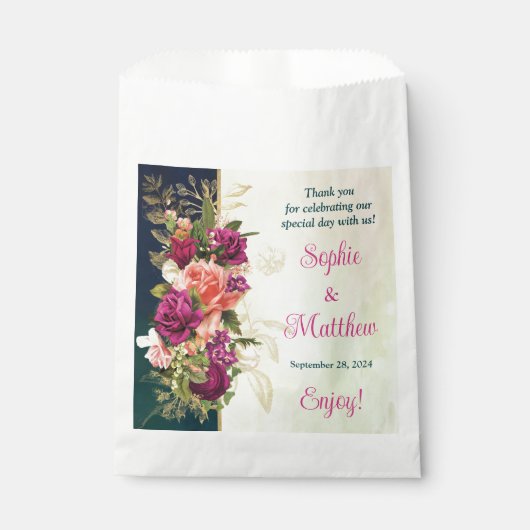 Sachets En Papier Turquoise, Marine, Vert, Gold Bold Florals Mariage (Devant)