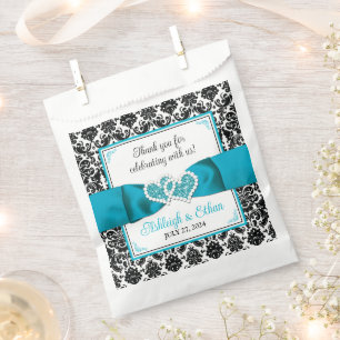 Sachets En Papier Turquoise, Noir Damask Love Hearve Mariage