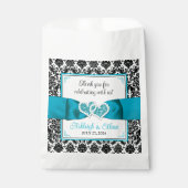 Sachets En Papier Turquoise, Noir Damask Love Hearve Mariage (Devant)