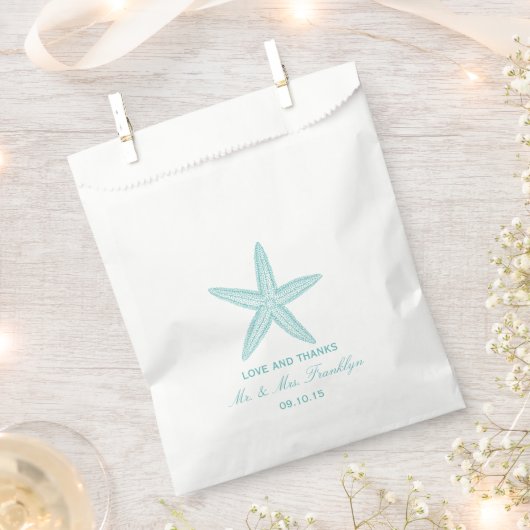 Sachets En Papier Turquoise Starfish Beach Wedding Favor Bag (Coupé)