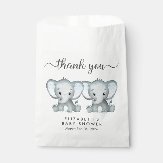 Sachets En Papier Twin Elephant Baby Boys Douche Merci (Devant)