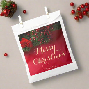 Sachets En Papier Typographie de script moderne Joyeux Noël rouge