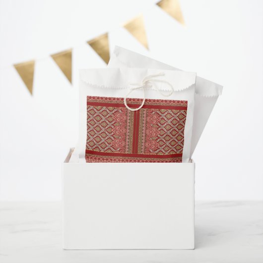 Sachets En Papier un design motif rouge et beige_ (Fête)