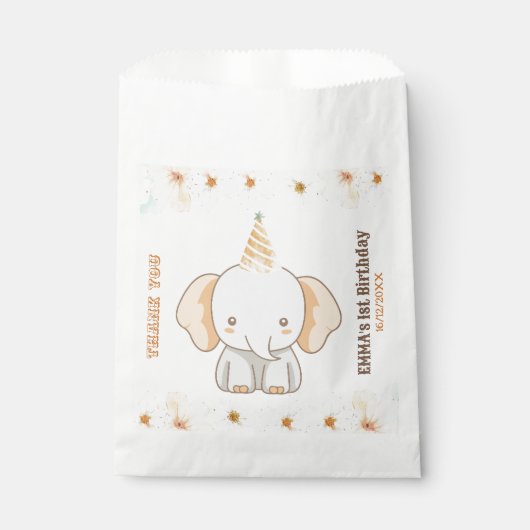 Sachets En Papier Un joli éléphant sauvage 1er anniversaire (Devant)