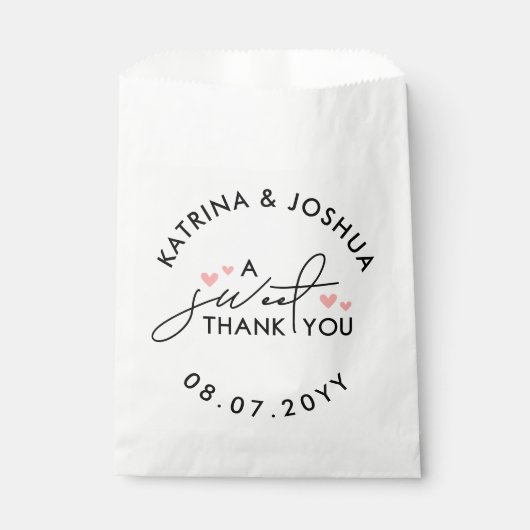 Sachets En Papier Un Merci Doux Coeurs Roses Mariage Faveur (Devant)