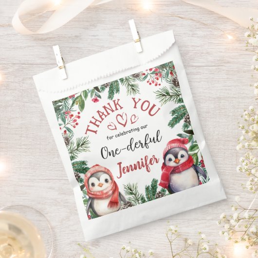 Sachets En Papier UN | Noël de pingouin 1er anniversaire (Coupé)